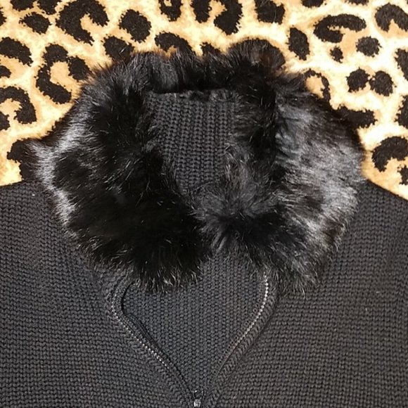 Elie Tahari Faux Fur Collar Sweater Jacket - Picture 3 of 3